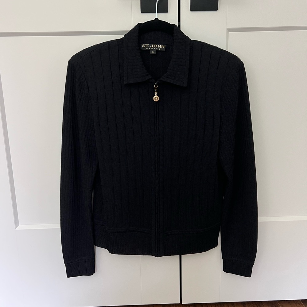 St. John Basics Black Knit Ribbed Jacket